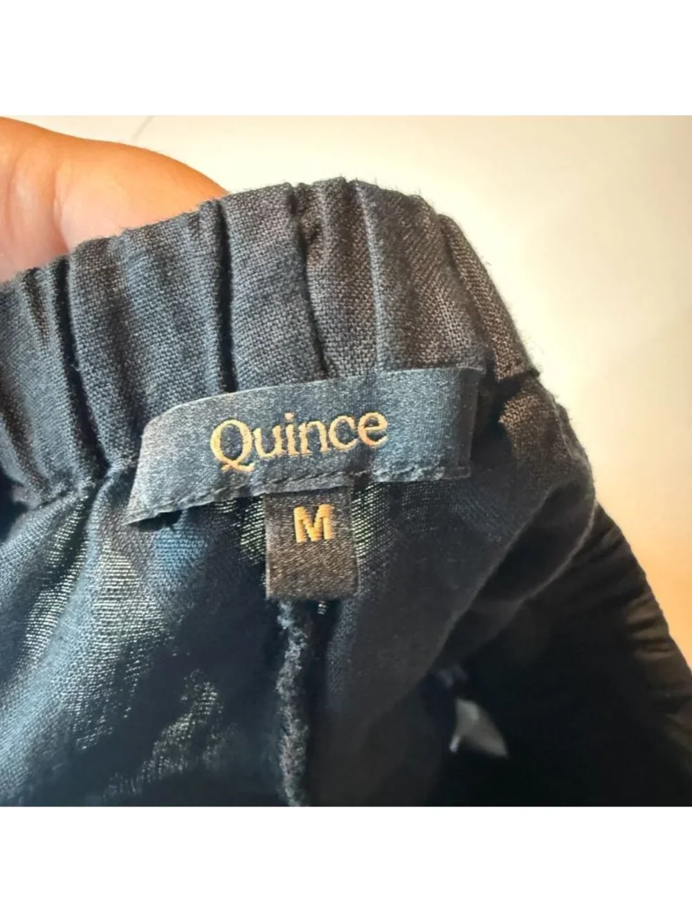 Quince Women M 100% Linen Pajama Pants Pull On Black Stretch Waist Breathable